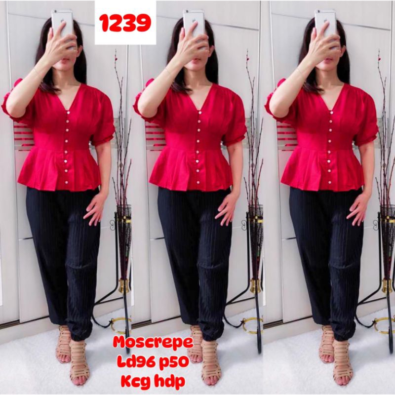 JC 1239 Blouse wanita merah moscrepe