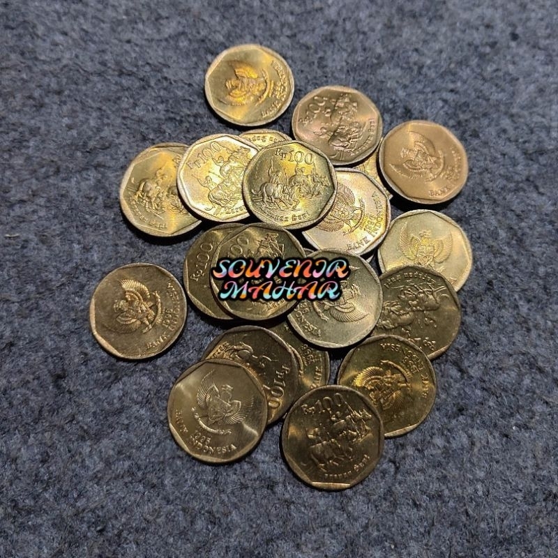 (GRESS/KINCLONG) Uang koin kuno 100 rupiah karapan sapi rp 100 kuning rp.100 uang seratus rupiah