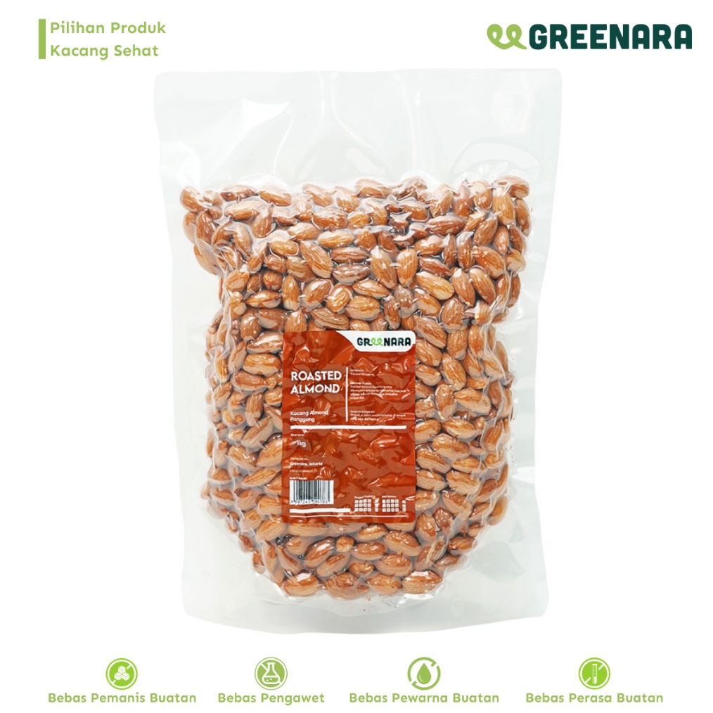 

Greenara Kacang Almond Panggang 1Kg Roasted Almond serbuuu