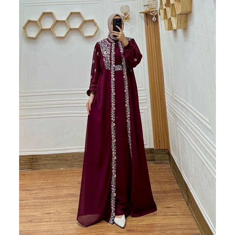 Gamis Abaya Bordir Annisa Ceruty Babydoll Premium J08 Mewah, Pesta, Elegant, Gamis Wanita Muslimah