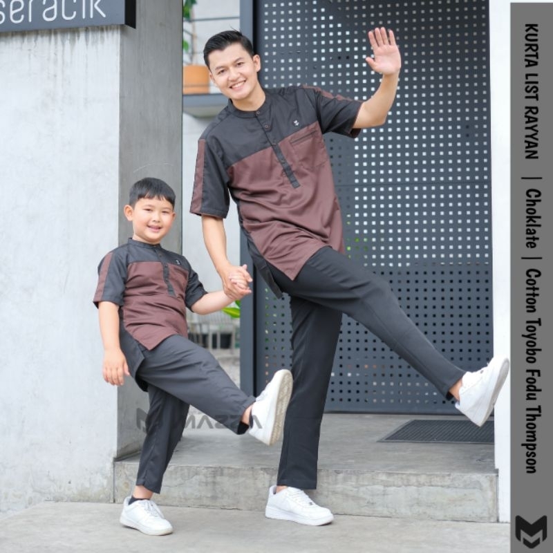Baju kemeja Koko kurta Kemko kemeja Koko Mazza Couple Ayah Anak Lengan Pendek Toyobo Fodu Thompson C