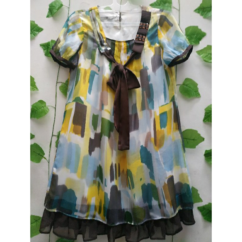 Dress sifon bermotif, lengan pendek