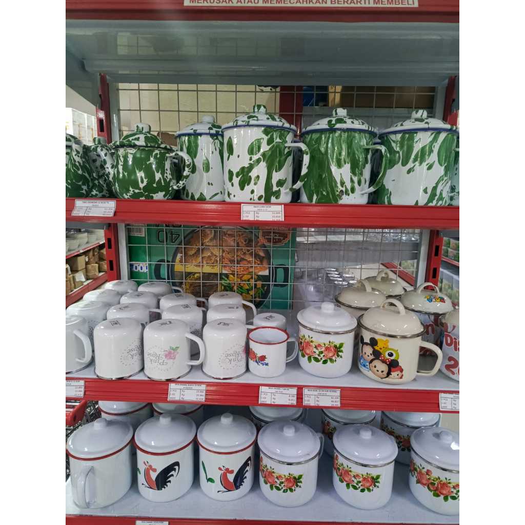 Mug Enamel Jadul Lurik Bunga Ayam Jago