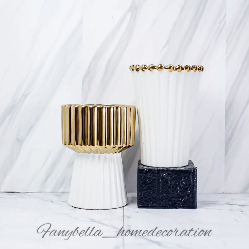 Vas Bunga Keramik Guci Putih Emas Gold Mewah Import Dekorasi Rumah Hiasan Rumah