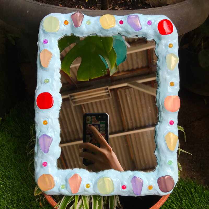 pastel blue hanging mirror (handmade clay) | kaca cermin gantung aesthetic