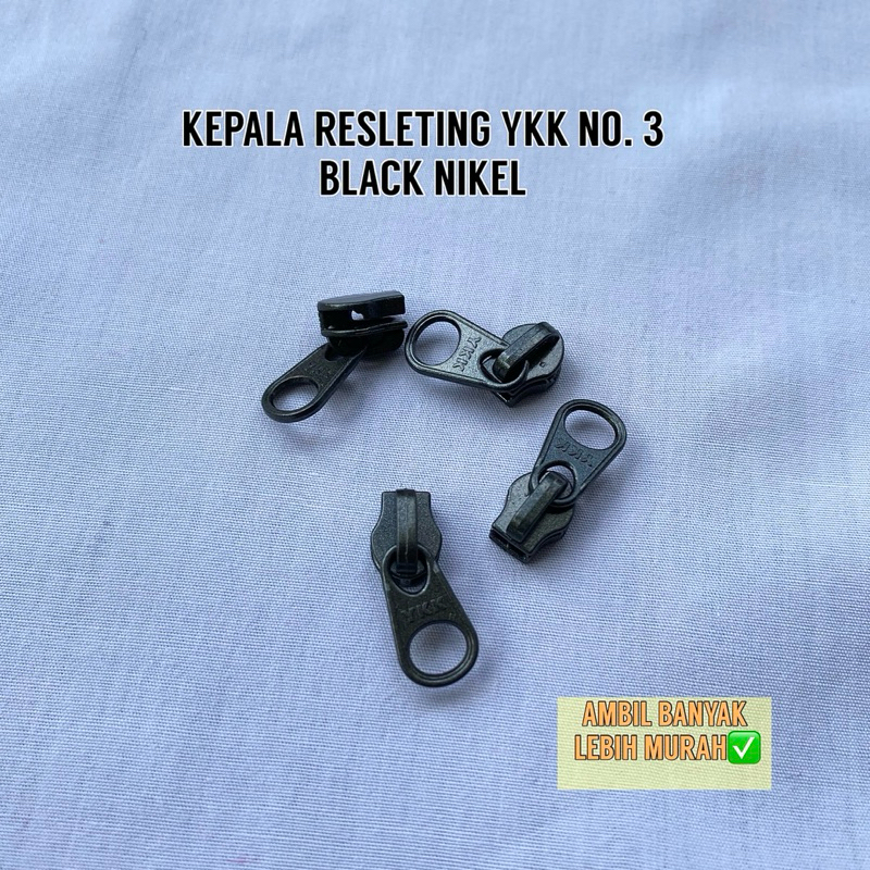 KEPALA RESLETING YKK NO. 3 BLACK NIKEL Terbalik