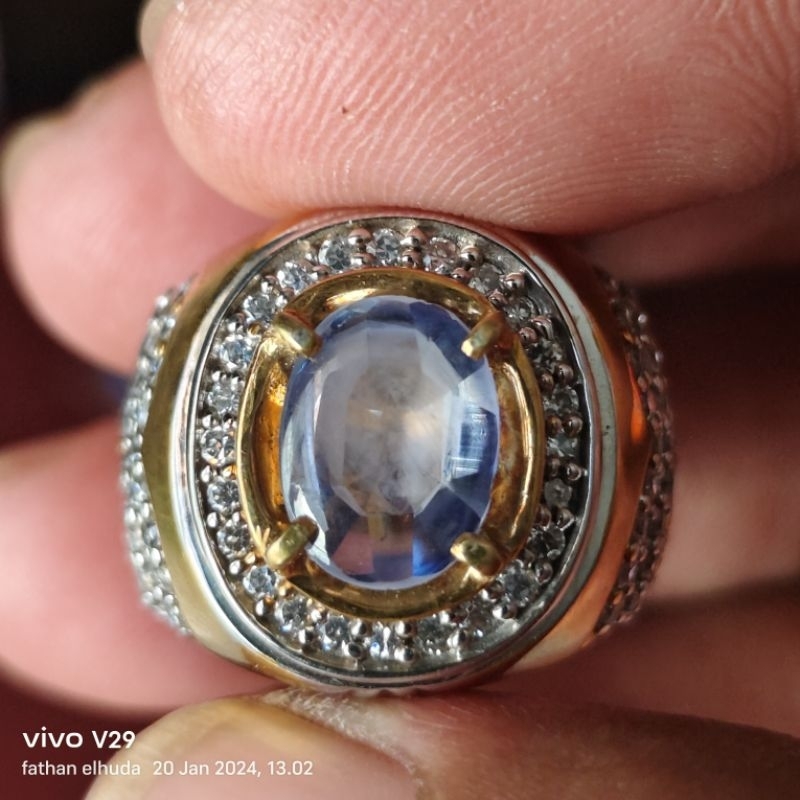 natural blue sapphire srilankah 2,46 crat ring silver ukuran 18 memo kgl