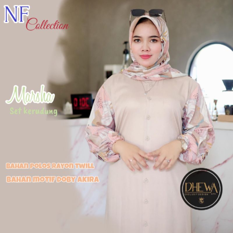 Marsha Set Kerudung By Dhewa Style Baju gamis Lebaran wanita Muslim Terbaru