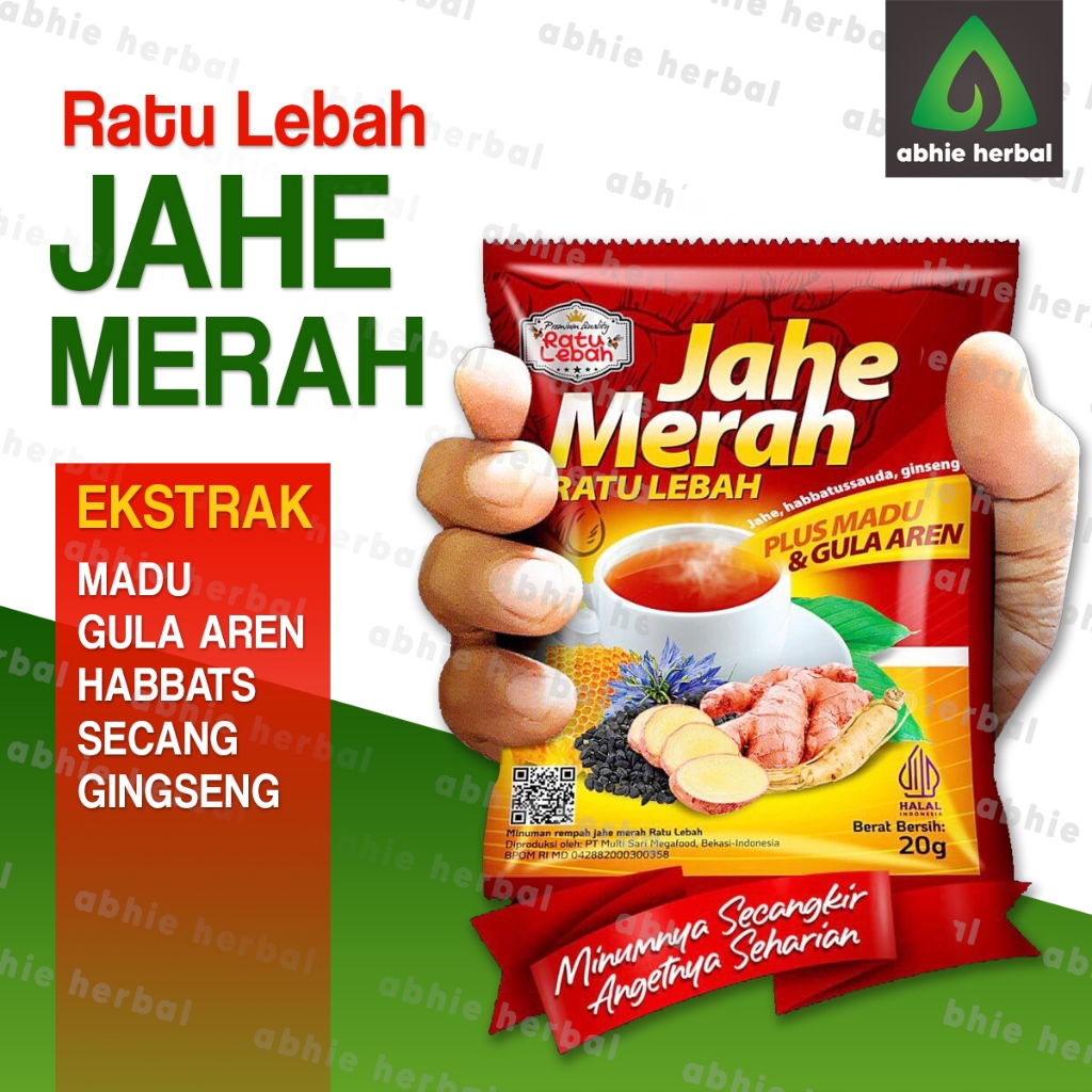 

Jahe Merah Sachet Ratu Lebah Ekstrak Madu, Gula Aren, Habbats