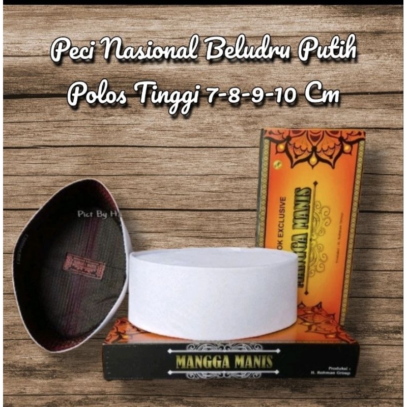 Peci kopiah songkok Nasional beludru putih polos tinggi 7cm 8cm 9cm 10cm