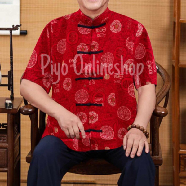 Dijual KEMEJA CHEONGSAM IMLEK PRIA REMAJA DAN DEWASA MOTIF COIN EMAS SATIN - L Limited