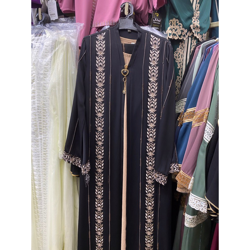 abaya bordir bunga hitam / asli impor abaya mesir
