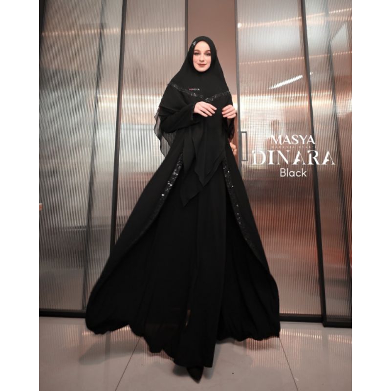 Set Baju Gamis Dress Hitam Jetblack Black Modern Mewah Brukat Sparkling Premium Ori Branded Masya Sy