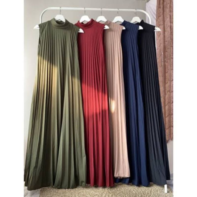 Inner Dress Plisket Premium - Dress Plisket Tanpa Lengan - Gamis Plisket Premium - Gamis Plisket Max