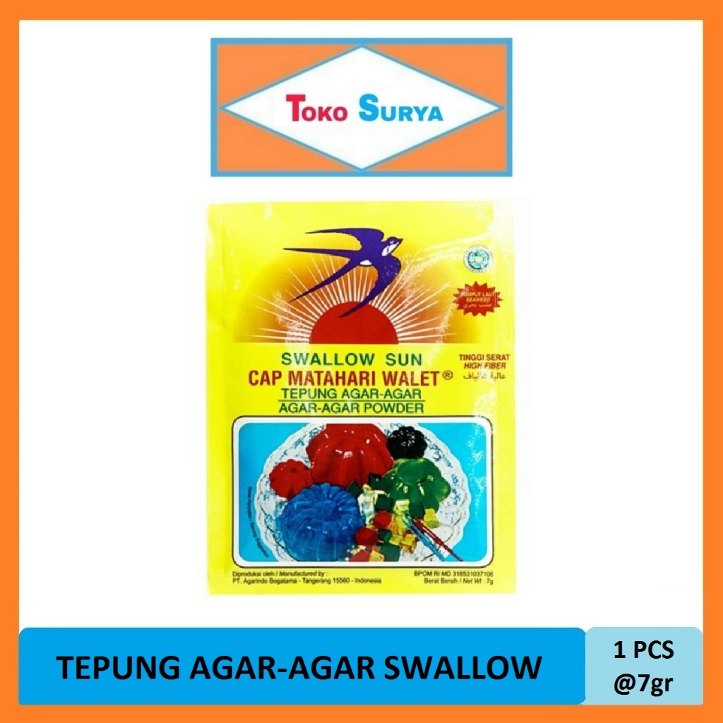 

Tepung Agar-Agar Putih Swallow Cap Matahari Walet 7 Gr (Pcs)