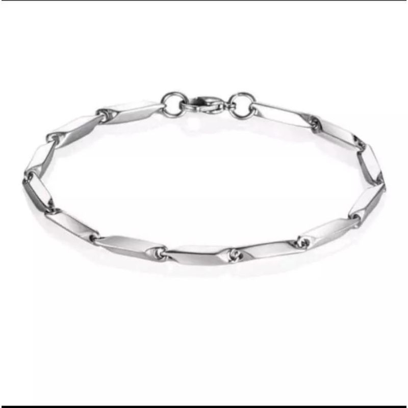 Gelang Titanium Model Rantai Padi Silver Anti Karat Tidak Luntur Pria dan Wanita