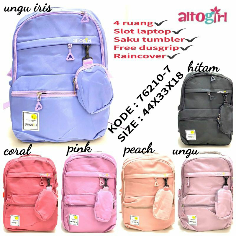 Tas Ransel Sekolah Perempuan Original ALTOGIRL 76210-7 Warna Ungu Coral Pink Peach Hitam Terbaru Ter