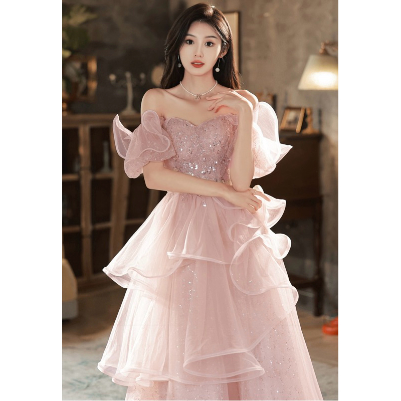 Baju Pesta pink prewedding dress terusan Pink baju wanita party pink dress
