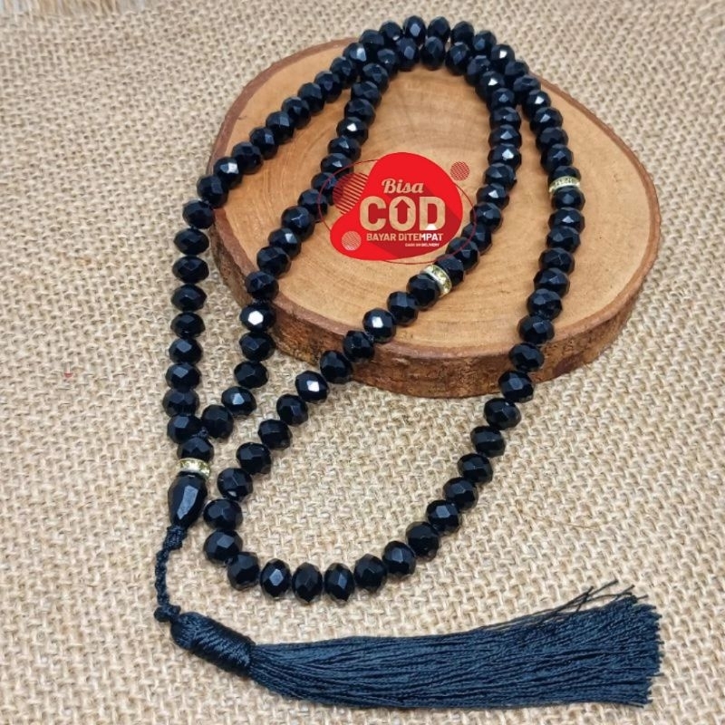 Tasbih batu kristal Hitam 8 mm 99 butir batu asli berkilau
