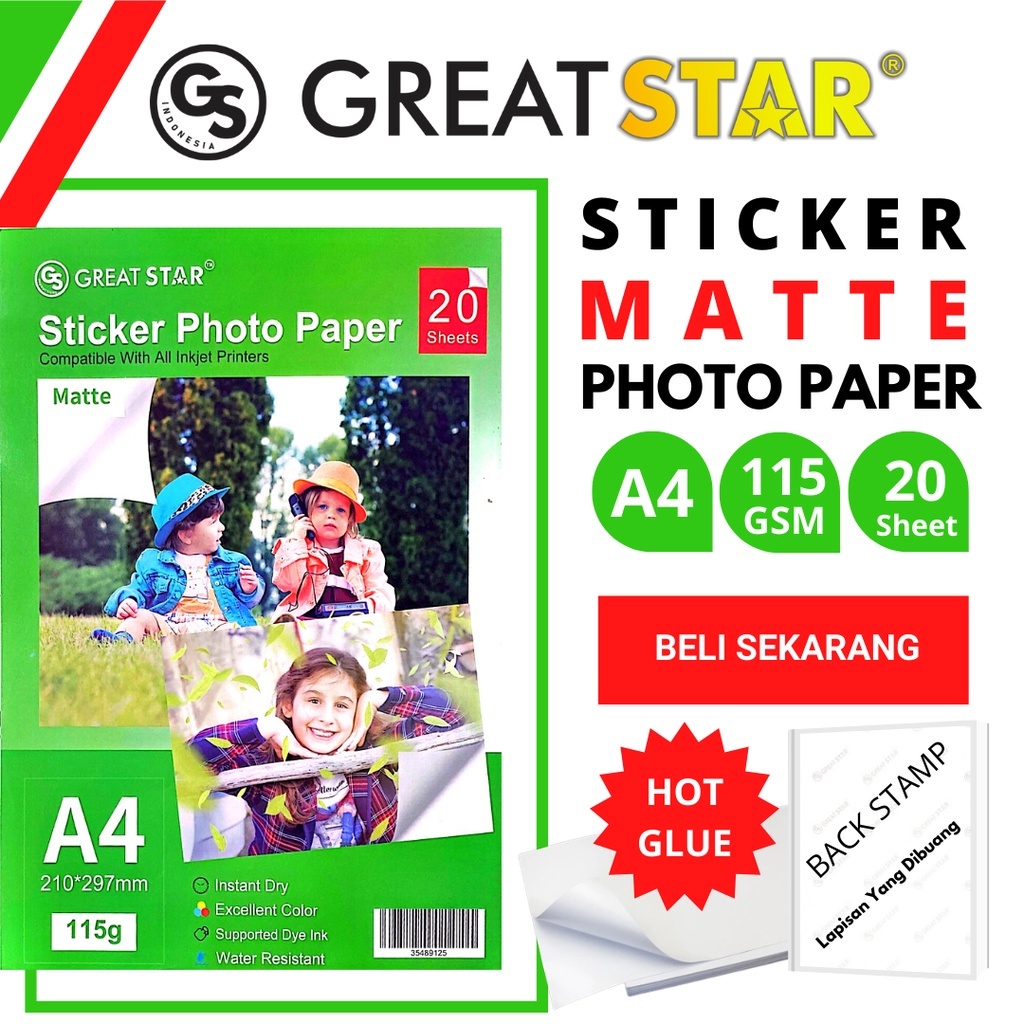 

STICKER GLOSY 115 GSM UK A4 ISI 20 LEMBAR ( WATERPROOF )