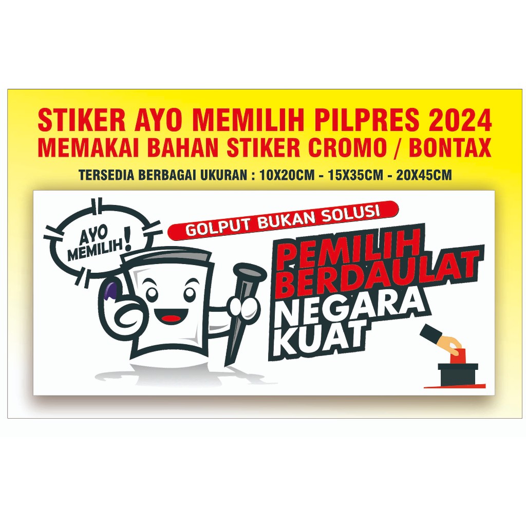 

STIKER AYO MEMILIH PILPRES 2024, GOLPUT BUKAN SOLUSI