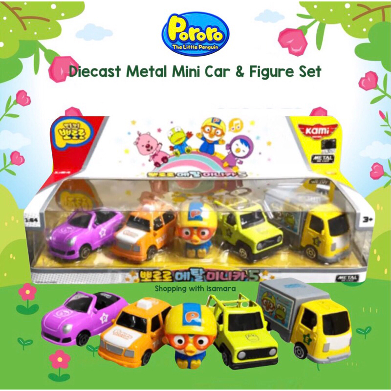Pororo Diecast Metal Mini Car & Figure Set / Mainan Mobilan