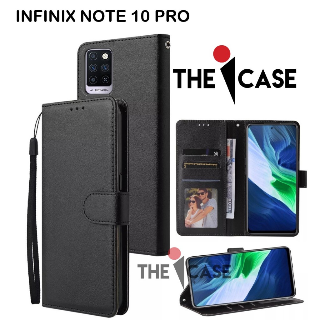 Casing infinix note 10 pro model flip buka tutup case kulit ada tempat foto dan kartu juga tali hp f