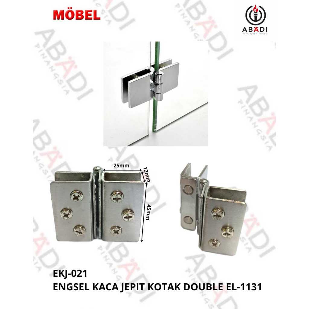 Engsel Jepitan Ambalan Kaca Etalase Pintu Kaca Kotak Double EL-1131