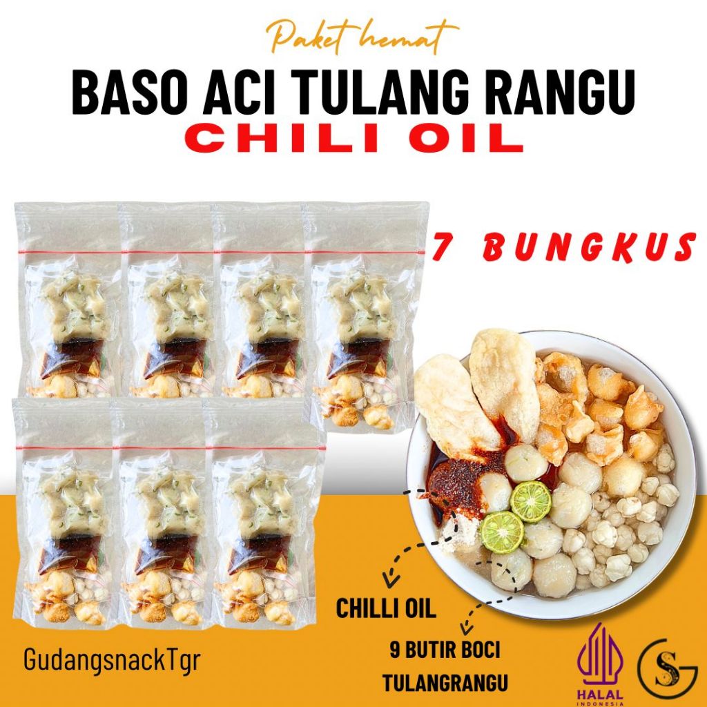 

[CHILLI OIL] PAKET USAHA 7 BUNGKUS BASO ACI TULANG RANGU CHILLI OIL HOTPOT INSTAN MAKANAN PEDAS KUAH KALDU CUANKI SEBLAK FOOD