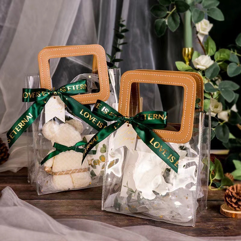 

(10 Pcs) Tas Mika PVC Leather Handle 20x18x20 Gift Bag Transparan Premium