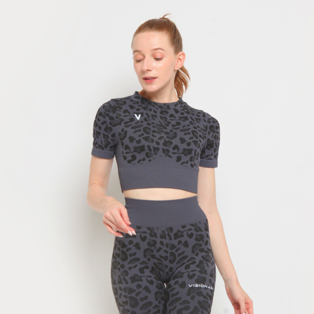 Leopard Crop Top Gym by Visionary - Baju Olahraga  (Crop top, Yoga, Gym, Senam, Zumba, Fitness)