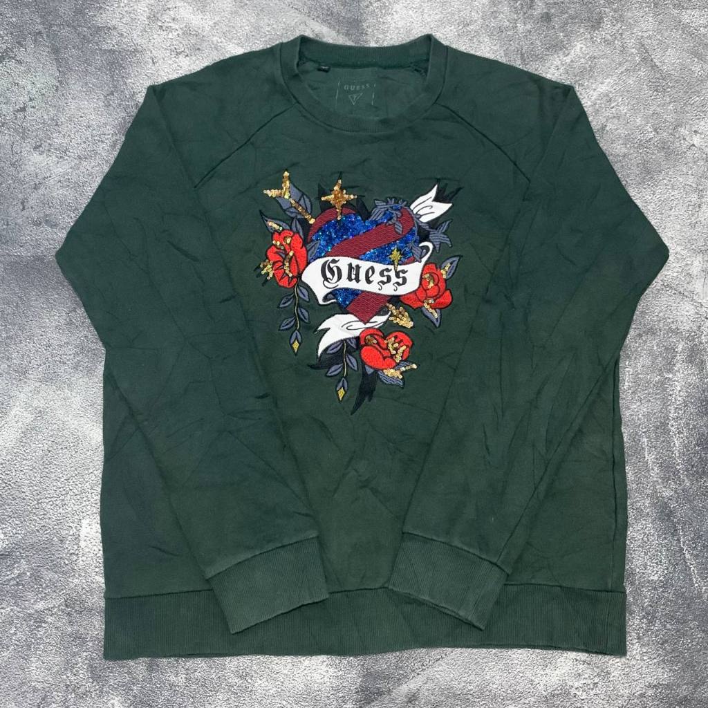 Crewneck Guess Bordir Hijau Botol