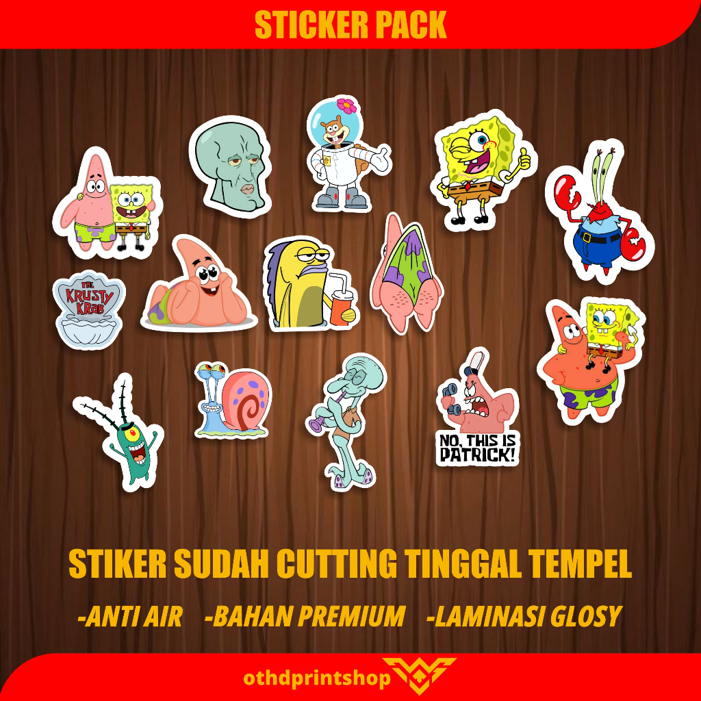 

Stiker pack Spongebob Stiker printcut Bahan Vinil Tahan Air Waterproof