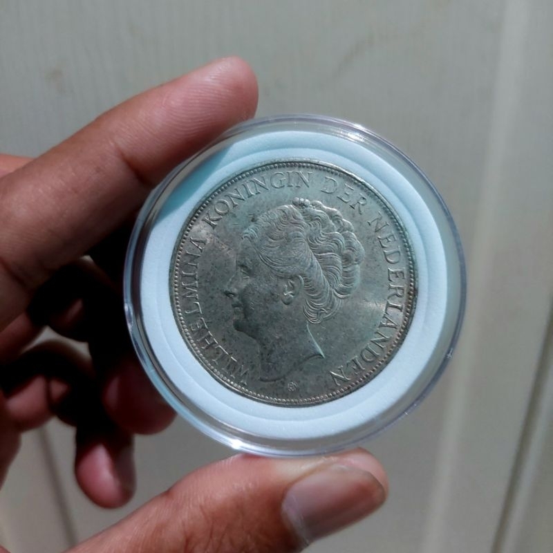 Koin Kuno  2.5 GULDEN WILHELMINA Original Plus KAPSUL / Koin Perak 21/2 Gulden