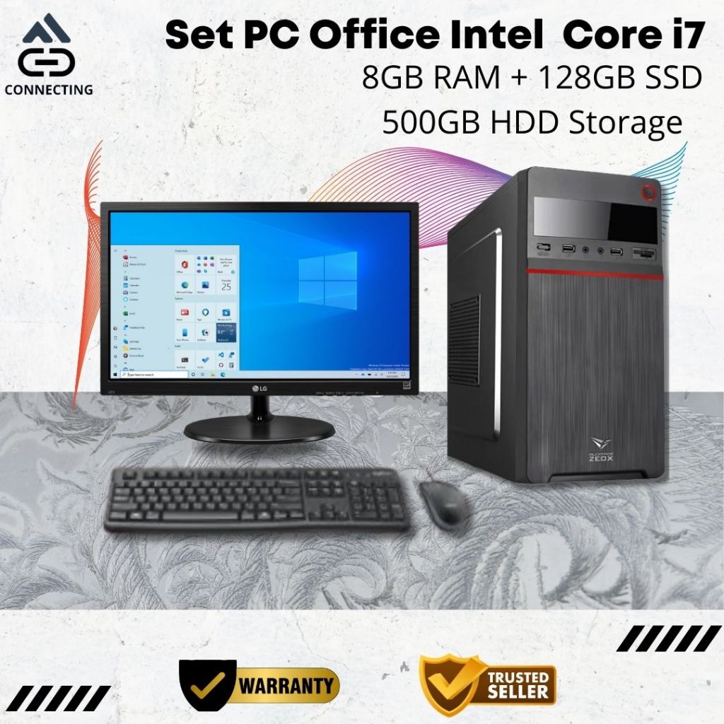 Set PC Komputer Intel Core i7 RAM 8GB SSD Rakitan Office