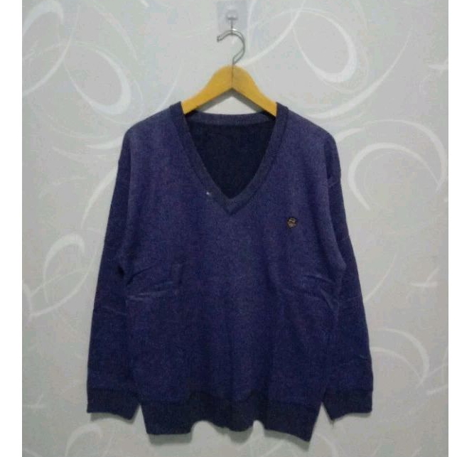 V neck Sweater Rajut Pria
