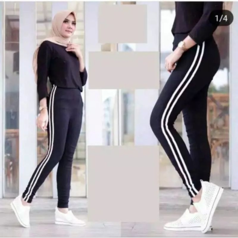Legging panjang wanita list putih legging senam legging premium  legging olahraga