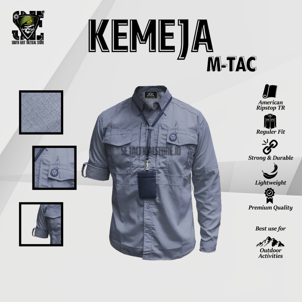 Kemeja Taktikal Outdoor Wanita Lengan Panjang Bahan American Ripstop Model Mtac Terbaru Warna Abu Wo