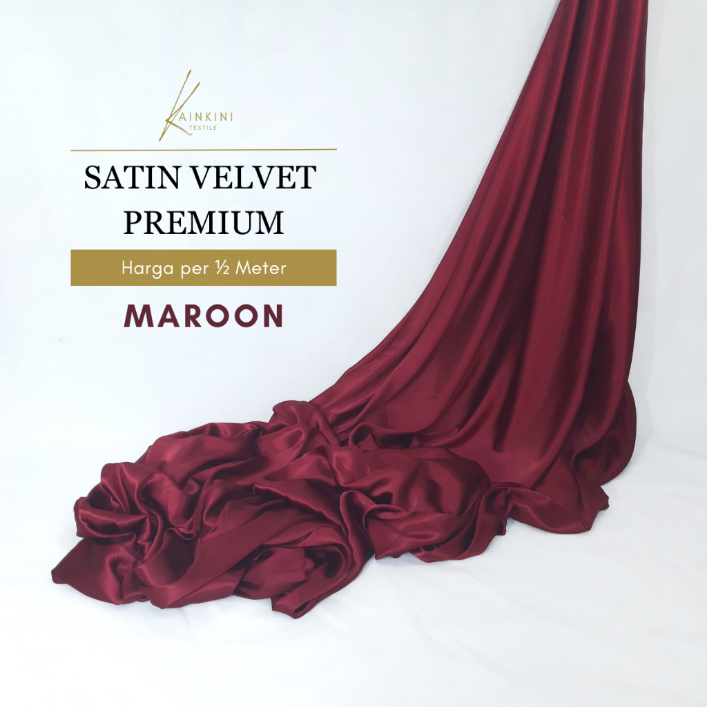 (½ Meter) Kain Satin Velvet Premium Grade A Sateen Kilap Doff Kainkini - Maroon Merah Tua ( Bahan Ke
