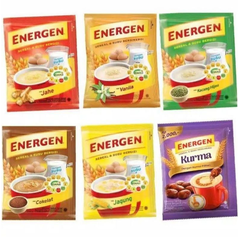 

Energen sereal renceng isi 10 sachet - coklat vanilla jahe kurma kacang hijau jagung