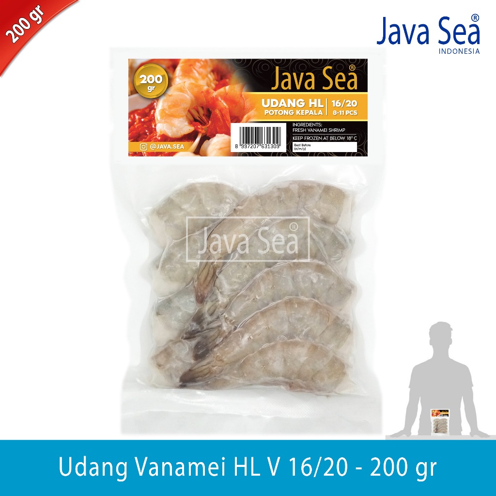 

Udang Vanamei Potong Kepala HL V 16/20 pack 200gr Java Sea