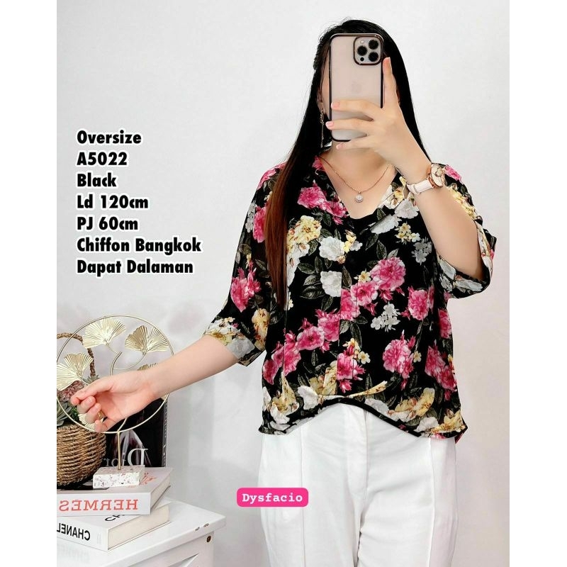 A5022 atasan wanita chiffon bangkok motif bunga dapat dalaman
