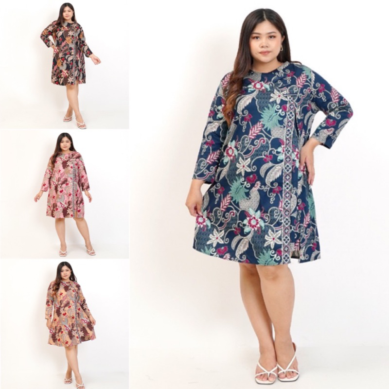 DRESS BATIK WANITA JUMBO BIG SIZE OVERSIZE 493 XXL XXXL LD 120cm BAJU HAMIL KERJA KANTOR PESTA FORMA