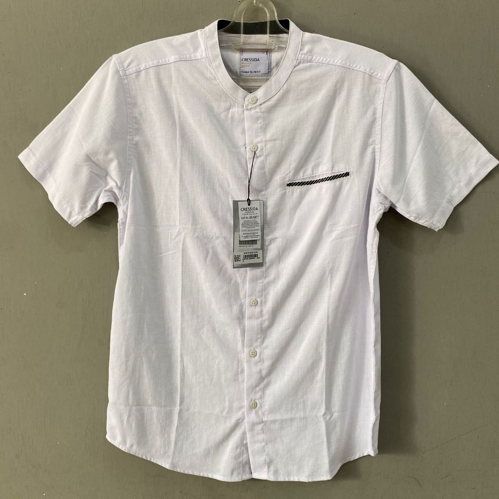 KEMEJA SEMI KOKO PRIA CRESSIDA SLIM FIT WARNA PUTIH POLOS QB935X LENGAN PENDEK