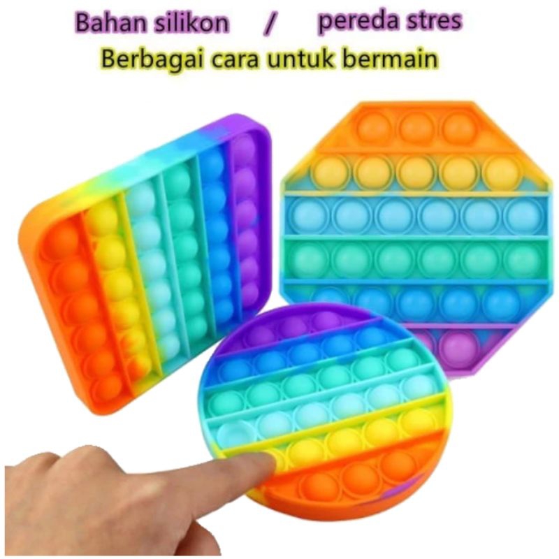 Mainan Anak Pop It Murah Pop It Square Rainbow Multi color Fidget Push Bubble
