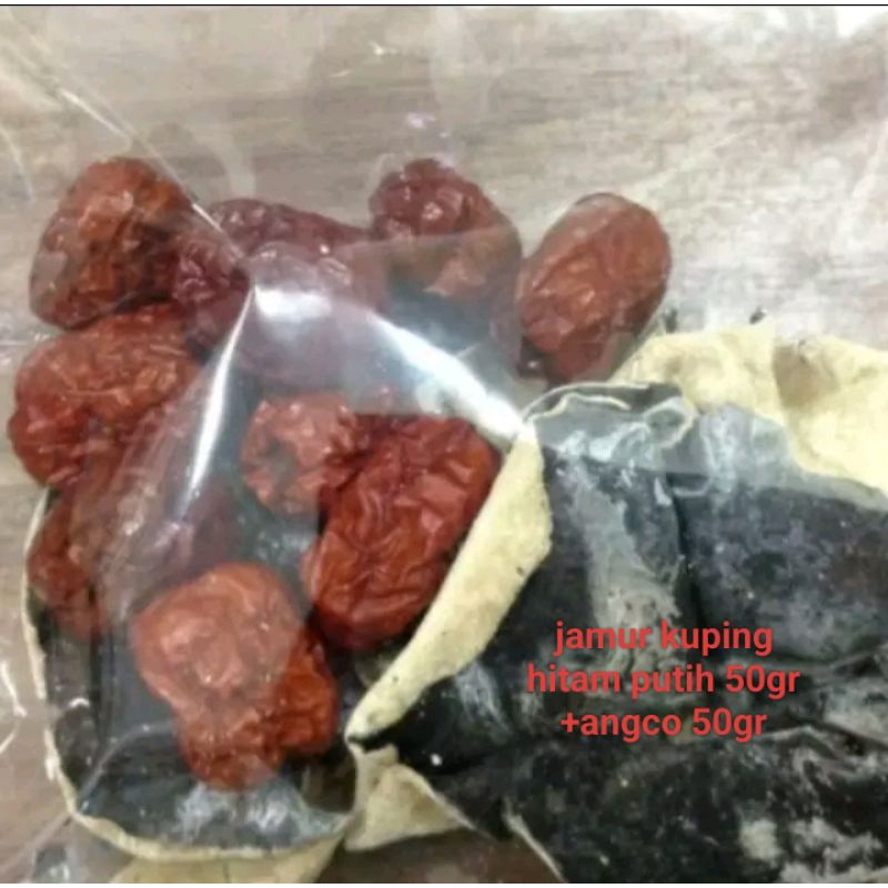 

jamur kuping hitam putih 50gr + angco/hong zhao 50gr