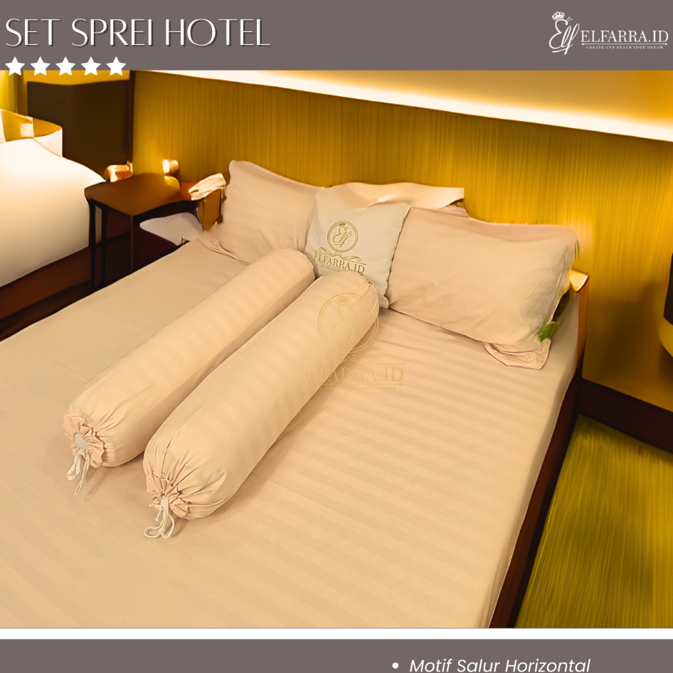 Elfarra.id I Sprei Set Hotel Salur Premium 200x200 I Sprei Anti Geser, Sarung Bantal & Guling