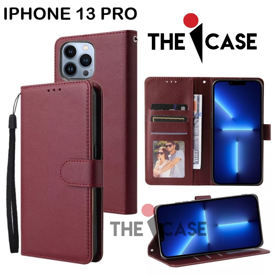 Casing iphone 13 pro model flip buka tutup case kulit ada tempat foto dan kartu juga tali hp flip co