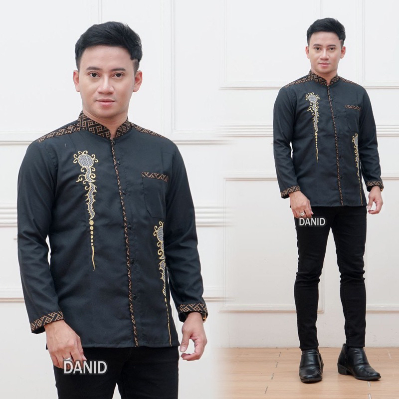 Koko Kombinasi batik pria Lengan panjang kerah mandarin