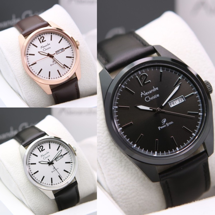 JAM TANGAN PRIA ALEXANDRE CHRISTIE AC 1012 AC1012 BLACK LEATHER ORIGINAL
